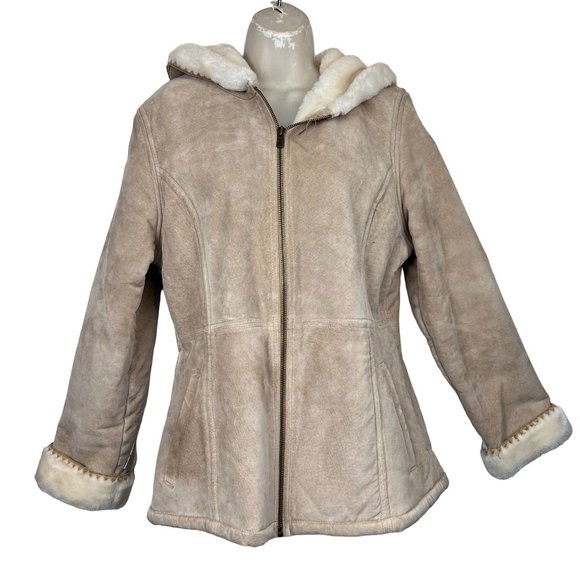 croft & barrow Jackets & Blazers - Croft & Barrow Ladies outerwear 100% Leather Suede Coat Hooded Tan Size Medium